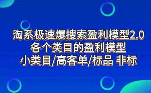 淘系极速爆搜索盈利模型2.0，各个类目的盈利模型，小类目/高客单/标品 非标(淘系极速爆搜索盈利模型2.0淘宝类目盈利全攻略)