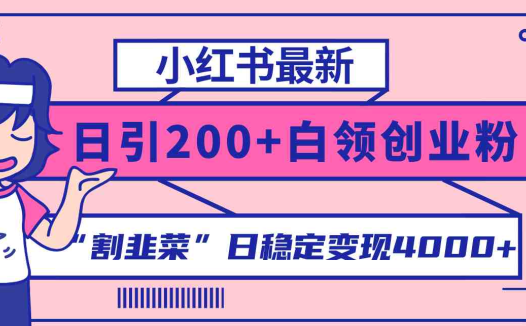 小红书最新日引200+创业粉”割韭菜“日稳定变现4000+实操教程！(“小红书引流创业粉实操教程日引200+高质量用户，稳定变现4000+”)
