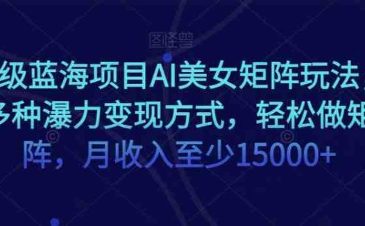 超级蓝海项目AI美女矩阵玩法,多种瀑力变现方式,轻松做矩阵,月收入至少15000+【揭秘】(揭秘AI美女矩阵玩法轻松做矩阵,月收入至少15000+)