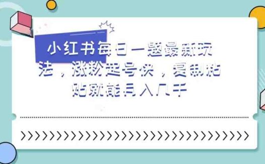 小红书每日一题最新玩法，涨粉起号快，复制粘贴就能月入几千【揭秘】(小红书每日一题最新玩法快速涨粉起号，复制粘贴月入几千)