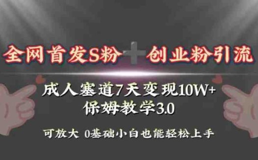 全网首发s粉加创业粉引流变现，成人用品赛道7天变现10w+保姆教学3.0