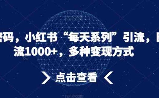 流量密码，小红书“每天系列”引流，日引流1000+，多种变现方式【揭秘】(揭秘小红书“每天系列”引流法日引流1000+，多种变现方式)
