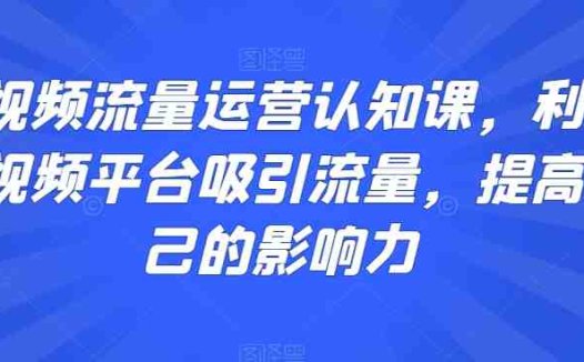 短视频流量运营认知课，利用短视频平台吸引流量，提高自己的影响力