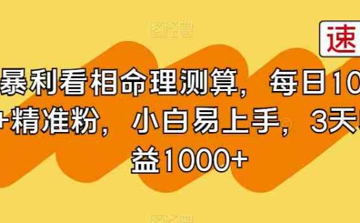 暴利看相命理测算,每日100+精准粉,小白易上手,3天收益1000+【揭秘】