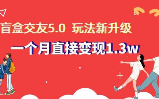 盲盒交友5.0,玩法全新升级,一个月直接变现1.3W,新手小白轻松上手【揭秘】
