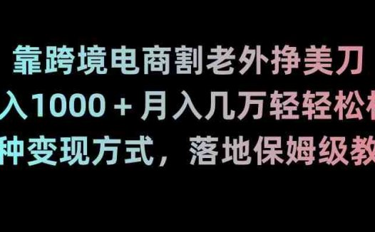 靠跨境电商割老外挣美刀,日入1000+月入几万轻轻松松!多种变现方式,落地保姆级教程【揭秘】