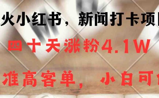 新闻打卡项目，小红书40天涨粉4.1w，高客单精准粉，变现能力超强