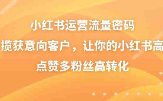 小红书运营流量密码，揽获意向客户，让你的小红书高点赞多粉丝高转化