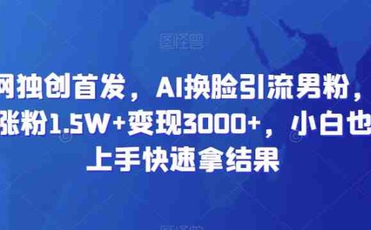 全网独创首发，AI换脸引流男粉，单日涨粉1.5W+变现3000+，小白也能上手快速拿结果