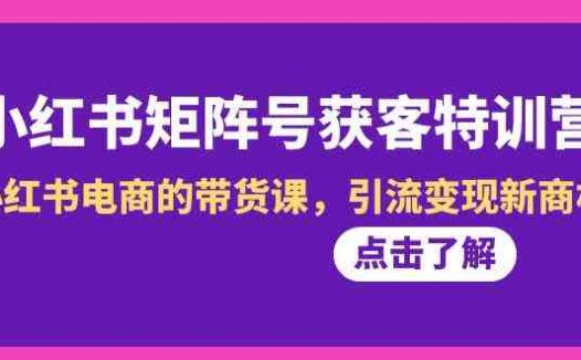 小红书-矩阵号获客特训营-第10期，小红书电商的带货课，引流变现新商机