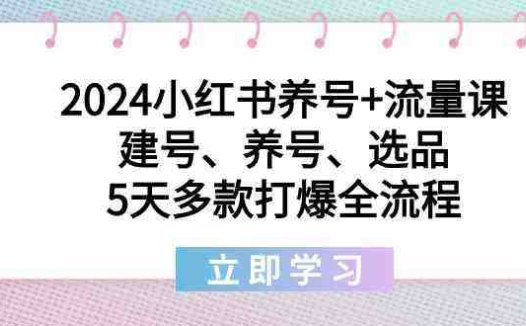 2024小红书养号+流量课：建号、养号、选品，5天多款打爆全流程