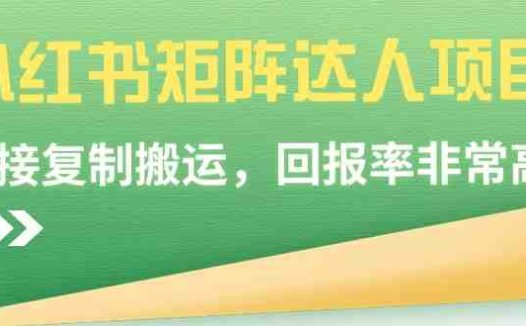 小红书矩阵达人项目，直接复制搬运，回报率非常高