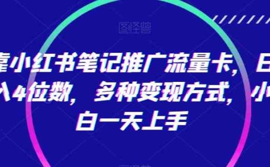 靠小红书笔记推广流量卡，日入4位数，多种变现方式，小白一天上手