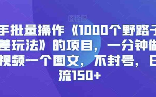 快手批量操作《1000个野路子信息差玩法》的项目，一分钟做一个视频一个图文，不封号，日引流150+