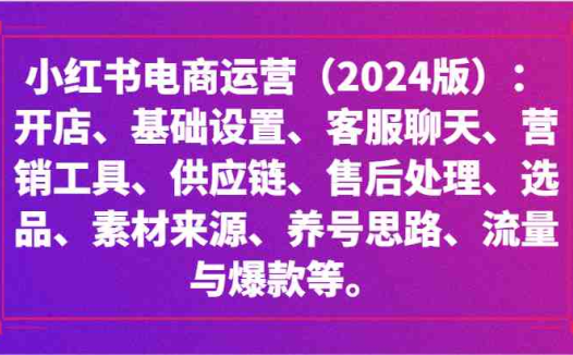 小红书电商运营（2024版）：开店、设置、供应链、选品、素材、养号、流量与爆款等