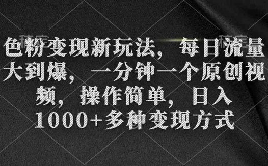 色粉变现新玩法，每日流量大到爆，一分钟一个原创视频，操作简单，日入1…