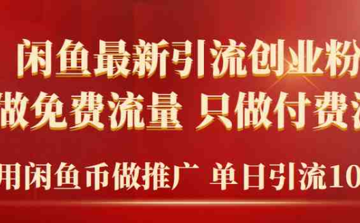 2024年闲鱼币推广引流创业粉，不做免费流量，只做付费流量，单日引流100+