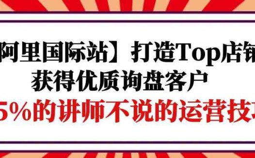 【阿里国际站】打造Top店铺-获得优质询盘客户，95%的讲师不说的运营技巧
