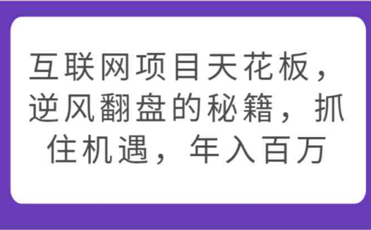 互联网项目天花板，逆风翻盘的秘籍，抓住机遇，年入百万