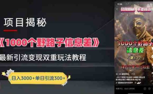 一千个野路子信息差最新玩法教程-变现+引流的玩法具体拆解