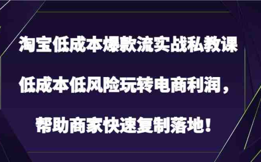 淘宝低成本爆款流实战私教课,低成本低风险玩转电商利润,帮助商家快速复制落地!
