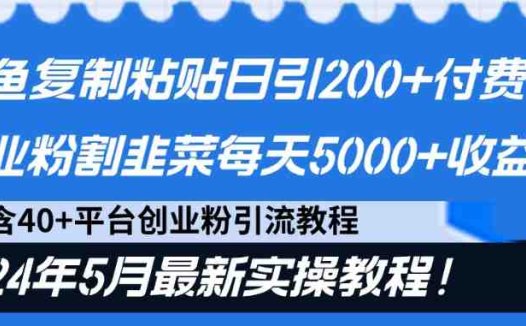 闲鱼复制粘贴日引200+付费创业粉，24年5月最新方法！割韭菜日稳定5000+收益