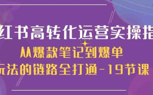 小红书高转化运营实操指南,从爆款笔记到爆单玩法的链路全打通(19节课)