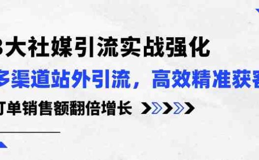 3大社媒引流实操强化，多渠道站外引流/高效精准获客/订单销售额翻倍增长