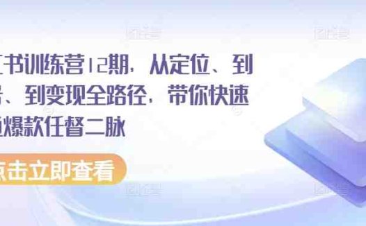 小红书训练营12期,从定位、到起号、到变现全路径,带你快速打通爆款任督二脉