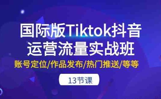 国际版Tiktok抖音运营流量实战班:账号定位/作品发布/热门推送/等等(13节)