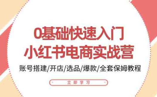 0基础快速入门小红书电商实战营：账号搭建/开店/选品/爆款/全套保姆教程
