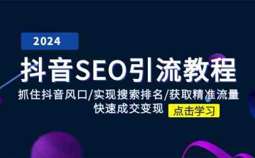 抖音 SEO引流教程：抓住抖音风口/实现搜索排名/获取精准流量/快速成交变现