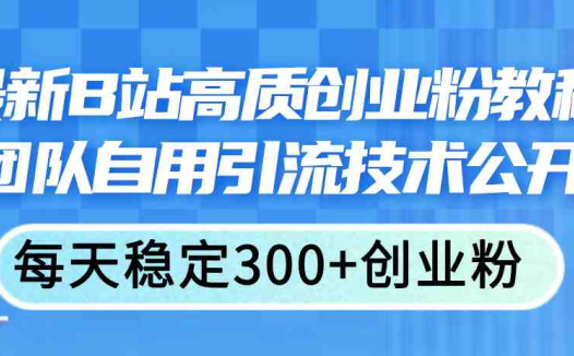最新B站高质创业粉教程，团队自用引流技术公开，每天稳定300+创业粉