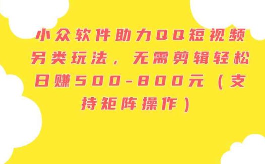 小众软件助力QQ短视频另类玩法,无需剪辑轻松日赚500-800元(支持矩阵…
