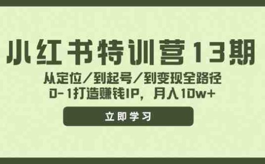 小红书特训营13期，从定位/到起号/到变现全路径，0-1打造赚钱IP，月入10w+