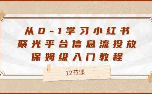 从0-1学习小红书 聚光平台信息流投放，保姆级入门教程（12节课）