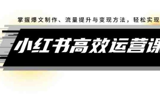 小红书高效运营课：掌握爆文制作、流量提升与变现方法，轻松实现盈利