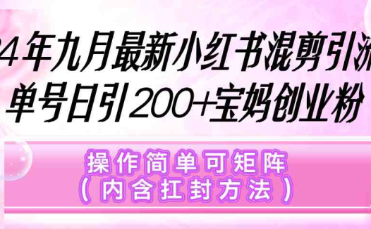 小红书混剪引流，单号日引200+宝妈创业粉，操作简单可矩阵（内含扛封…