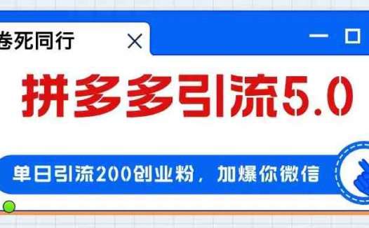 拼多多引流付费创业粉，单日引流200+，日入4000+